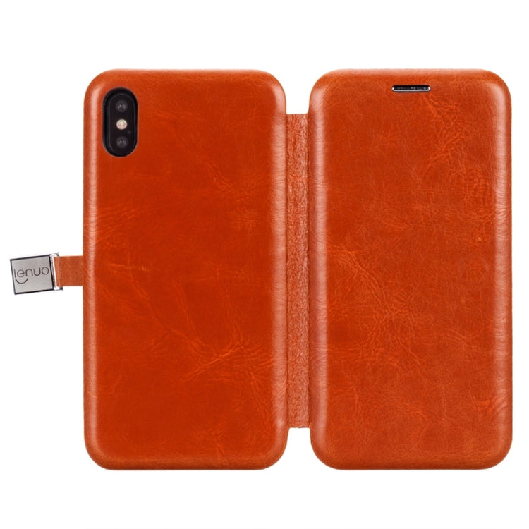 For iPhone X / XS Lenuo PU + TPU Crazy Horse Texture Horizontal Flip Leather Case with Card Slots
