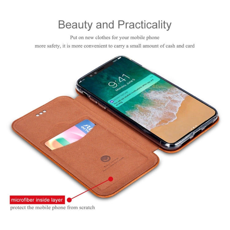 For iPhone X / XS Lenuo PU + TPU Crazy Horse Texture Horizontal Flip Leather Case with Card Slots