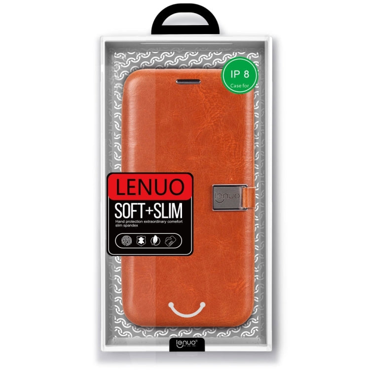 For iPhone X / XS Lenuo PU + TPU Crazy Horse Texture Horizontal Flip Leather Case with Card Slots