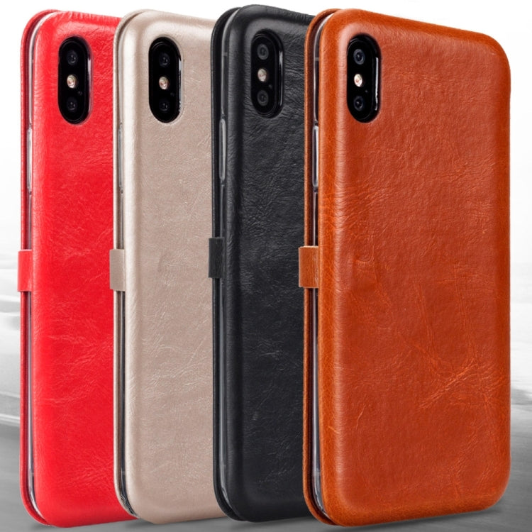 For iPhone X / XS Lenuo PU + TPU Crazy Horse Texture Horizontal Flip Leather Case with Card Slots