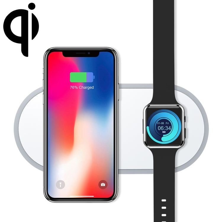 W32 2 in 1 QI Standard Dual Charge Wireless Charger for QI Standard Mobile Phone & iWatch(White)