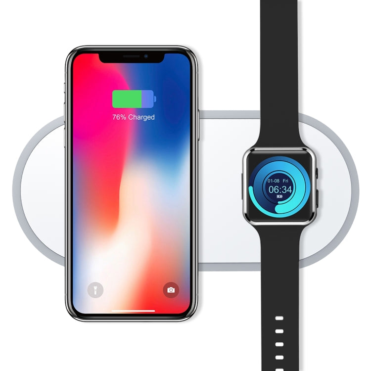 W32 2 in 1 QI Standard Dual Charge Wireless Charger for QI Standard Mobile Phone & iWatch(White)