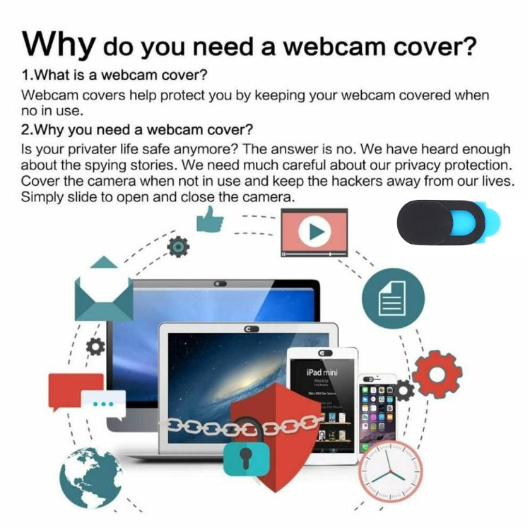 6 PCS Universal Ultra-thin Design WebCam Cover Camera Cover for Desktop, Laptop, Tablet, Phones(Black)