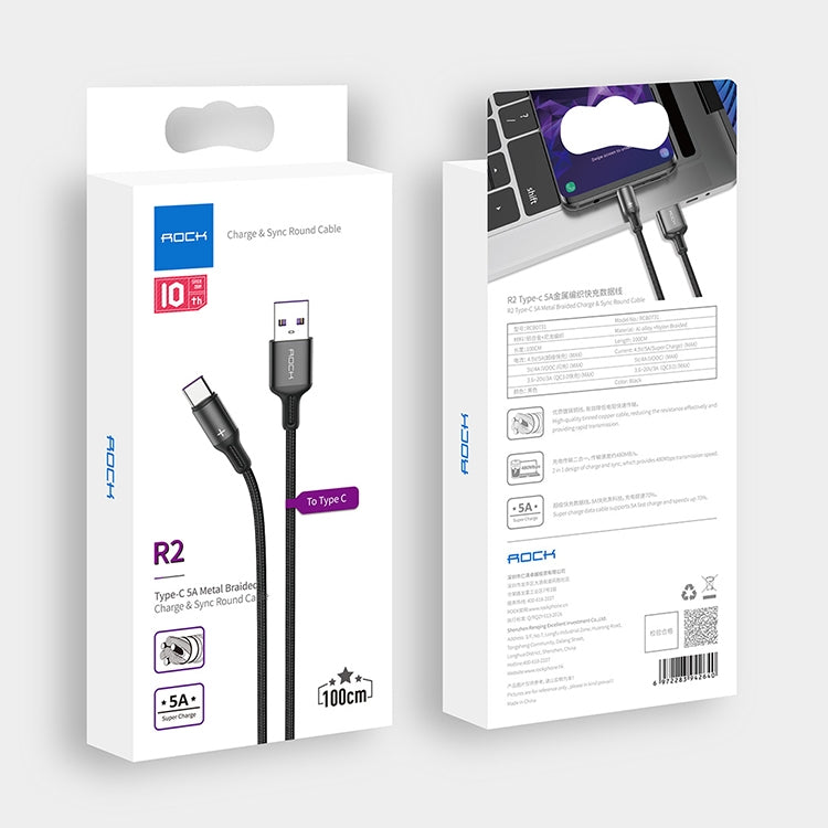 ROCK R2 5A Type-C / USB-C Metal Braided Fast Charging Data Cable, Length: 1m (Red)