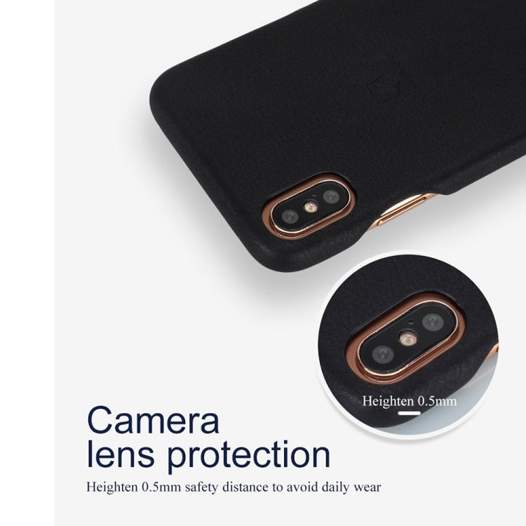 For iPhone X / XS Lenuo Litchi Texture PU + PC Paste Skin Protective Case