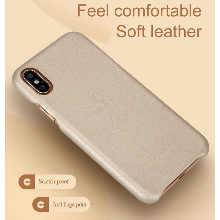For iPhone X / XS Lenuo Litchi Texture PU + PC Paste Skin Protective Case