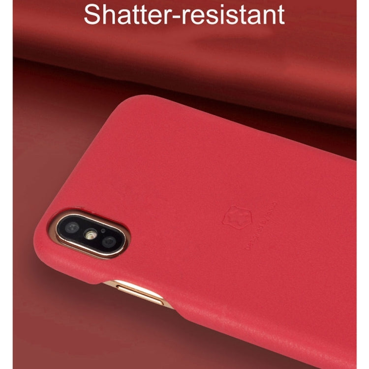 For iPhone X / XS Lenuo Litchi Texture PU + PC Paste Skin Protective Case