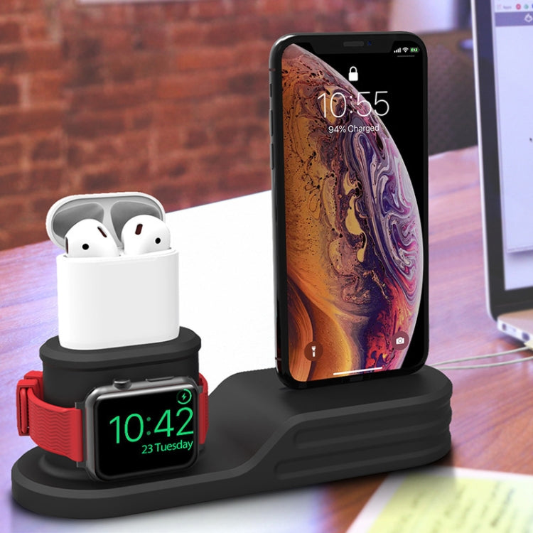 OHA1039 3 in 1 Multifunctional Silicone Mobile Phone Charging Holder Base for iPhone & Apple Watch & AirPods 1 / 2