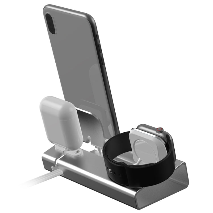 T030B 3 in 1 Multifunctional Aluminum Alloy Charging Stand Base for iPhones & Apple Watch & AirPods