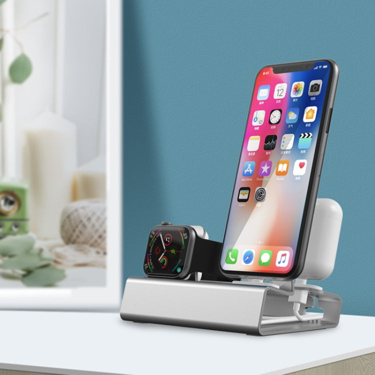 T030B 3 in 1 Multifunctional Aluminum Alloy Charging Stand Base for iPhones & Apple Watch & AirPods