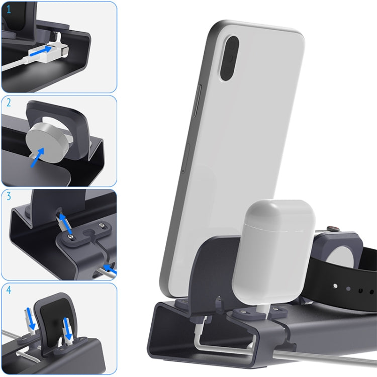 T030B 3 in 1 Multifunctional Aluminum Alloy Charging Stand Base for iPhones & Apple Watch & AirPods