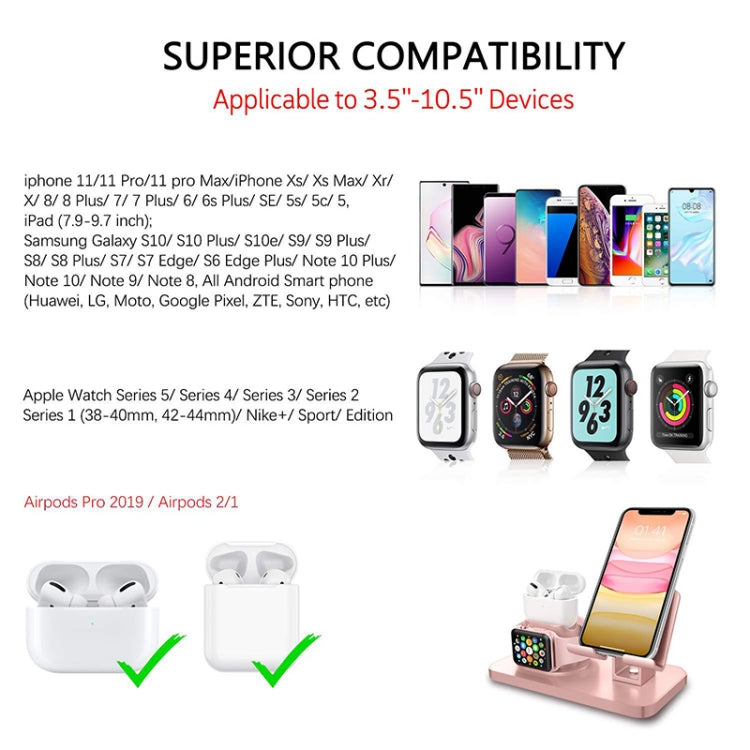 ZJ003 3 in 1 Multifunctional Rotatable Mobile Phone Charging Holder Base for 3.5-10.5 inch Mobile Phones / Tablet PCs & Apple Watch Series & AirPods 1 / 2 / Pro(Grey)