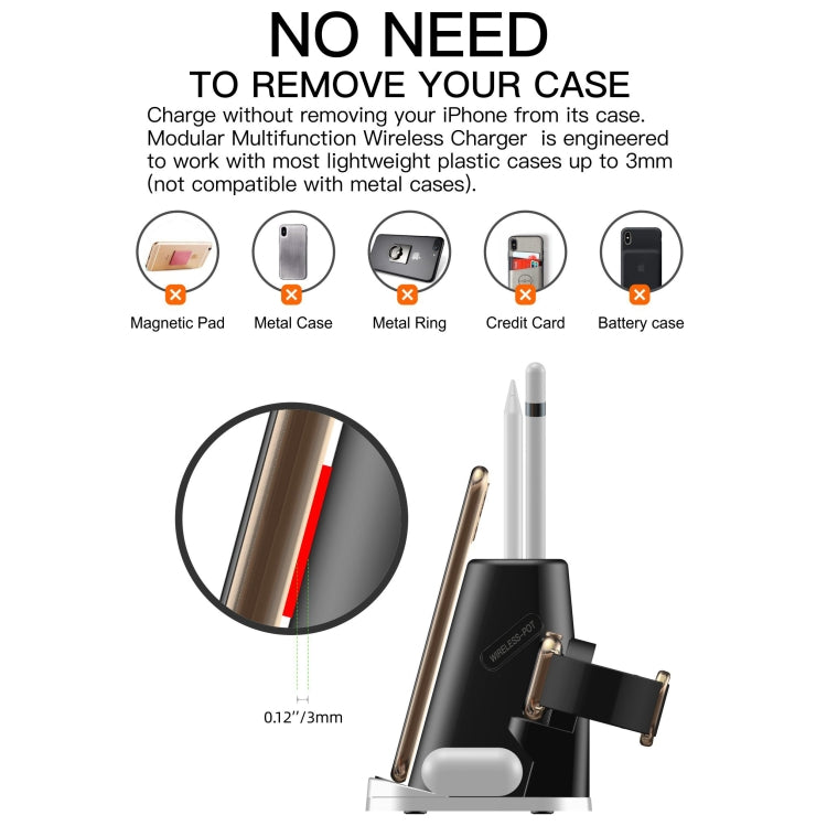 P9X 4 in 1 Quick Wireless Charger for iPhone, Apple Watch, AirPods, Pen Hoolder and other Android Smart Phones(Black)