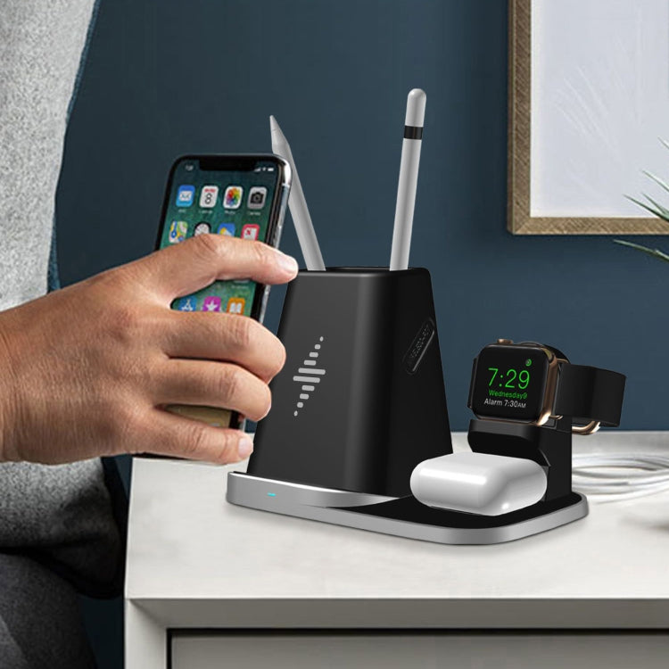 P9X 4 in 1 Quick Wireless Charger for iPhone, Apple Watch, AirPods, Pen Hoolder and other Android Smart Phones(Black)
