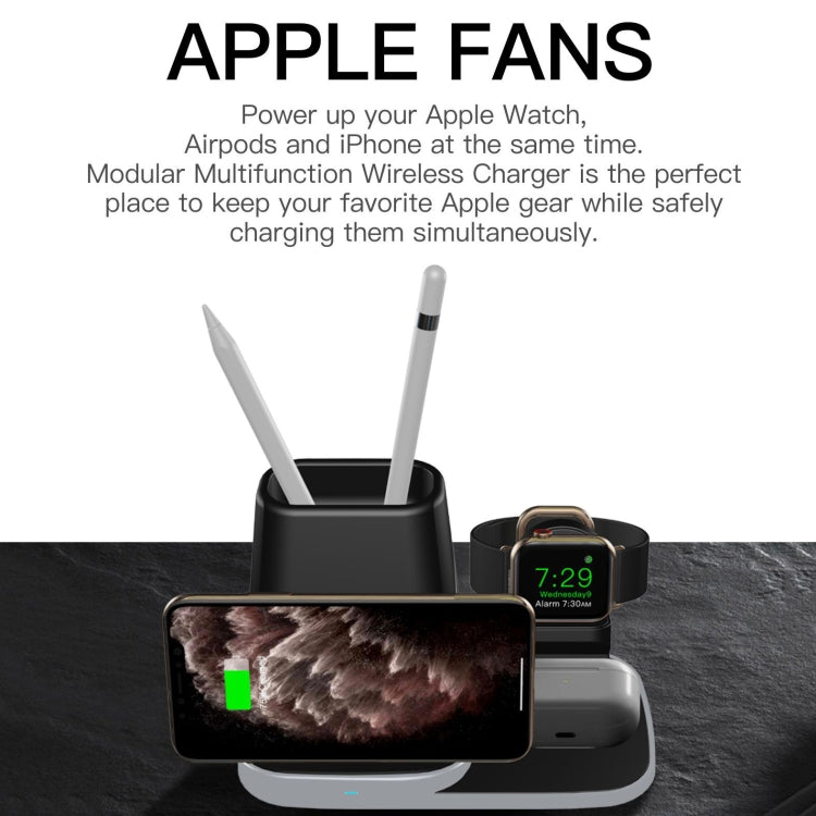 P9X 4 in 1 Quick Wireless Charger for iPhone, Apple Watch, AirPods, Pen Hoolder and other Android Smart Phones(Black)