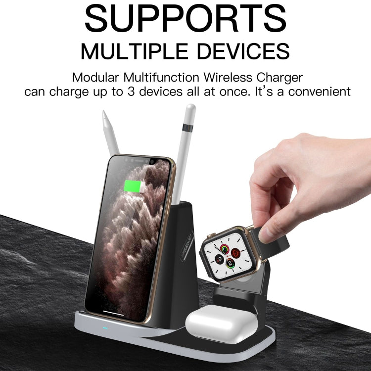 P9X 4 in 1 Quick Wireless Charger for iPhone, Apple Watch, AirPods, Pen Hoolder and other Android Smart Phones(Black)