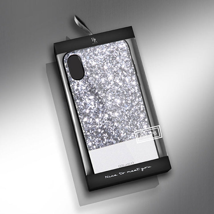 For iPhone X / XS DZGOGO BLING Series PU + TPU + PC Sequins Grind Arenaceous Protection Case (White)