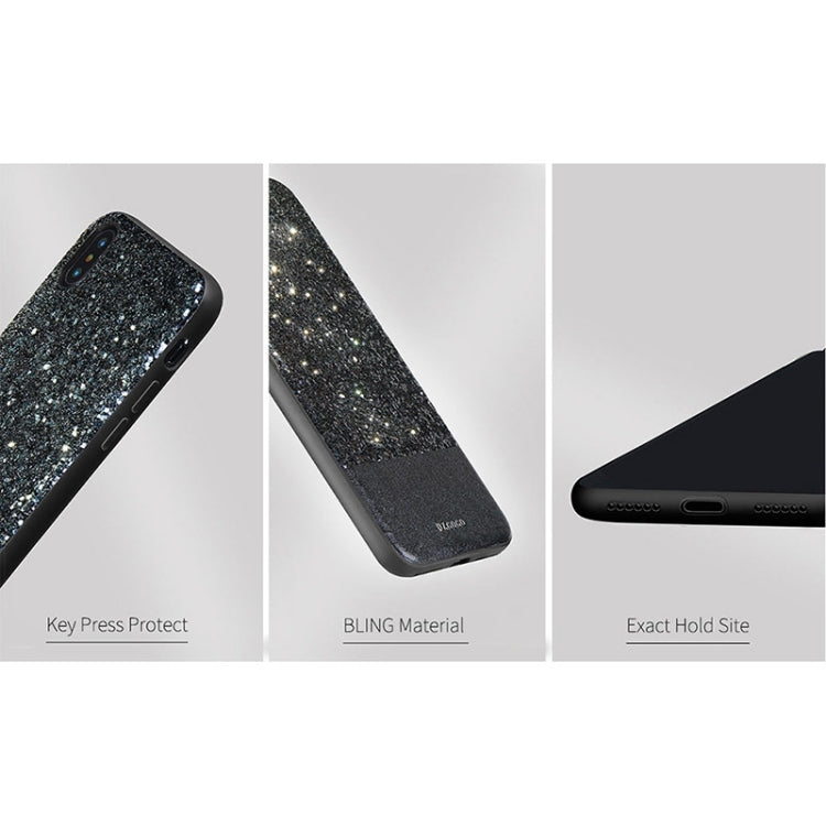 For iPhone X / XS DZGOGO BLING Series PU + TPU + PC Sequins Grind Arenaceous Protection Case (White)