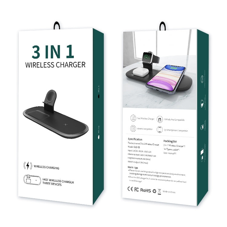 OJD-55 3 in 1 15W Multi-function Fast Charging Wireless Charger for iPhones & iWatches & AirPods