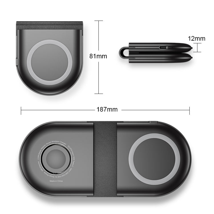 WS39A 15W Foldable Dual Wireless Charger Base for Mobile Phones & Apple Watches & AirPods
