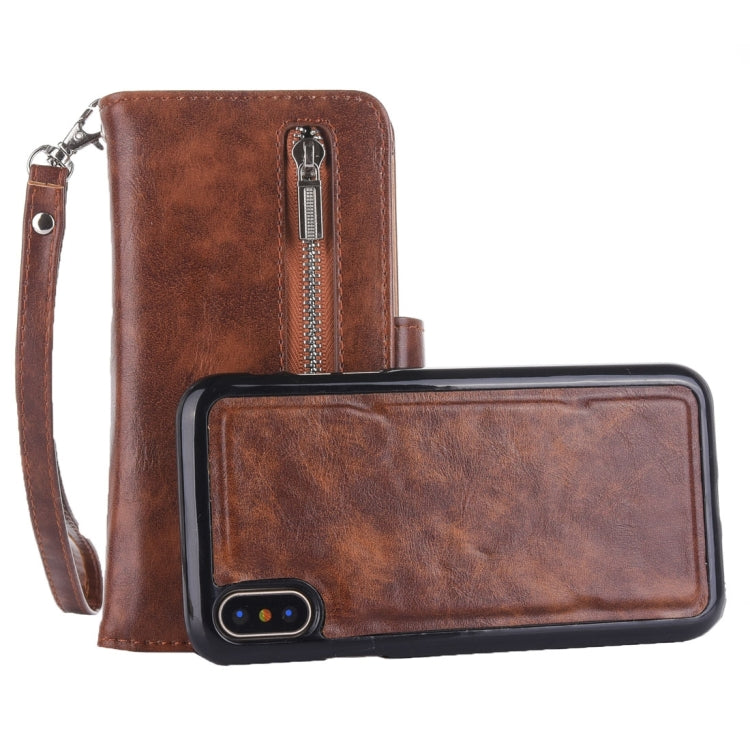 For iPhone X / XS Crazy Horse Texture Horizontal Flip Detachable Leather Case with Card Slots & Wallet & Photo Frame & Lanyard