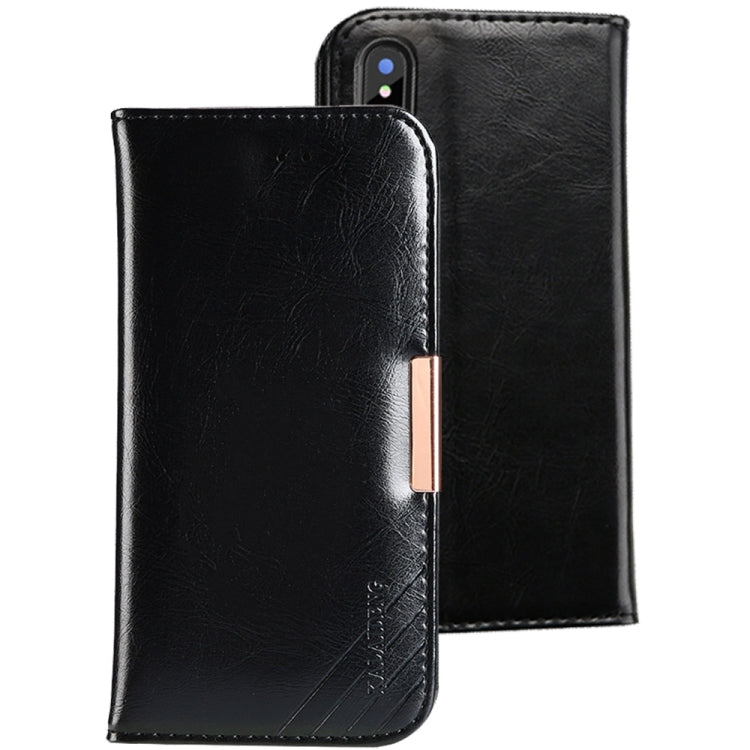 For iPhone X / XS KALAIDENG ROYALE Series TPU Magnetic Horizontal Flip Genuine Leather Case with Card Slots & Holder (Black)