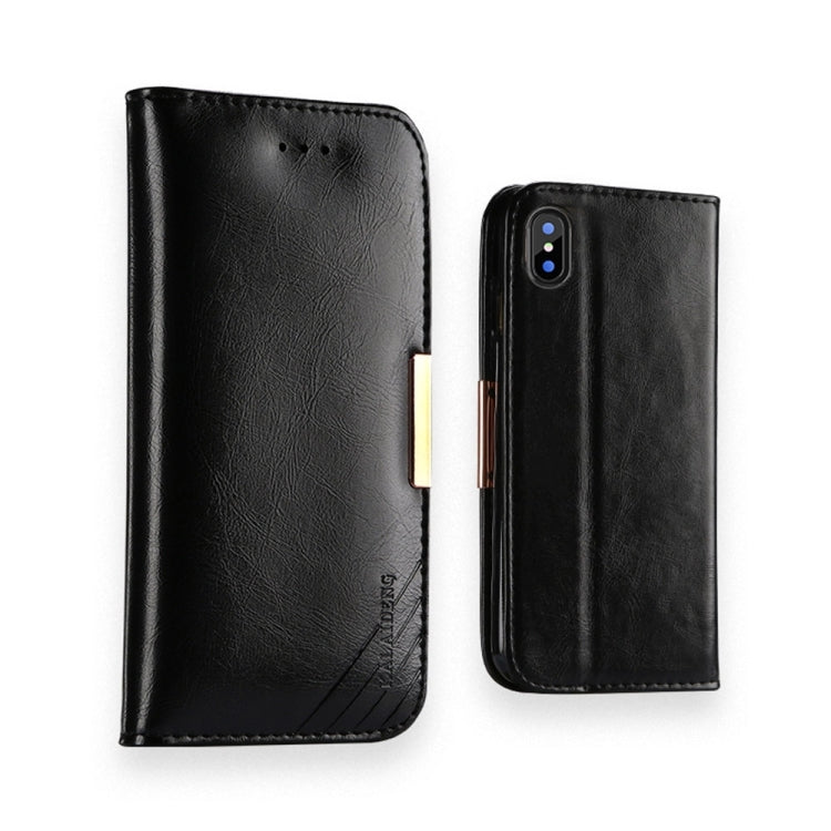 For iPhone X / XS KALAIDENG ROYALE Series TPU Magnetic Horizontal Flip Genuine Leather Case with Card Slots & Holder (Black)