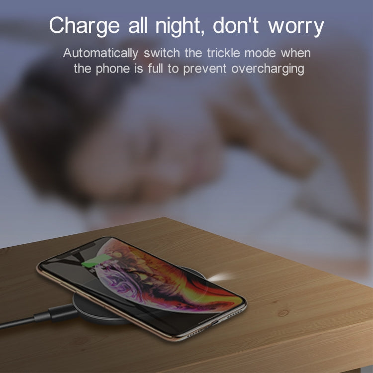 10W Max Fast Charging ABS Pad Qi Standard Wireless Charger with Indicator Light, CD-1054 10W Qi Standard High Speed Wireless Charger