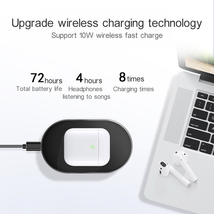10W Max Fast Charging ABS Pad Qi Standard Wireless Charger with Indicator Light, CD-1054 10W Qi Standard High Speed Wireless Charger + TWS Wireless Bluetooth 5.0 Earphone