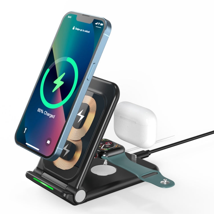 N68-1 3-in-1 Multifunctional Smartphone Earphone Wireless Charging Stand (Black)