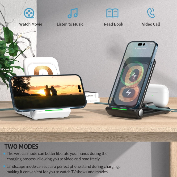 N68-1 3-in-1 Multifunctional Smartphone Earphone Wireless Charging Stand (Black)