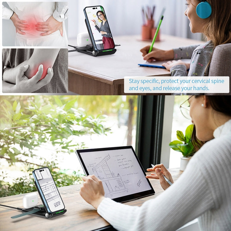N68-1 3-in-1 Multifunctional Smartphone Earphone Wireless Charging Stand (Black)