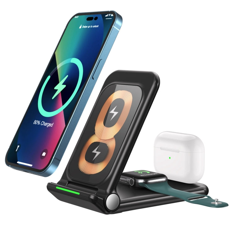 N68-2 3-in-1 Multifunctional Smartphone Earphone Wireless Charging Stand with Apple Watch Charger