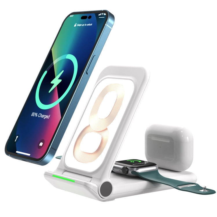 N68-2 3-in-1 Multifunctional Smartphone Earphone Wireless Charging Stand with Apple Watch Charger