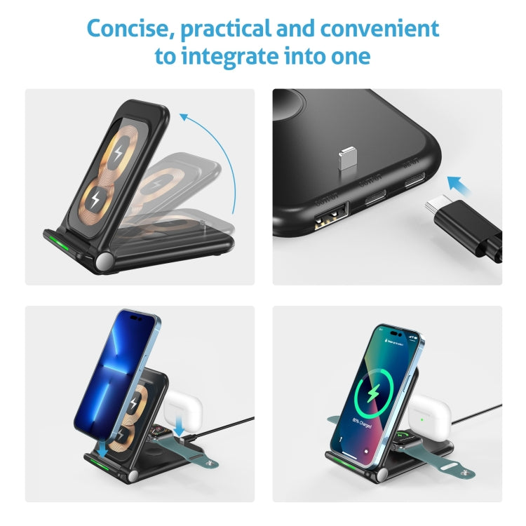 N68-3 3-in-1 Multifunctional Smartphone Earphone Wireless Charging Stand with Samsung Watch Charger