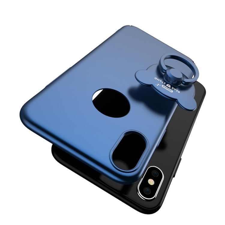 For iPhone X / XS AIQAA Solid Color Metal Paint Plastic PC Dropproof Protective case with Bear Ring Holder