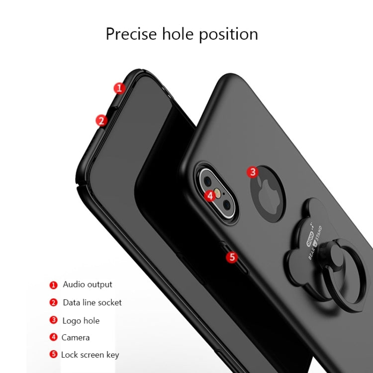 For iPhone X / XS AIQAA Solid Color Metal Paint Plastic PC Dropproof Protective case with Bear Ring Holder