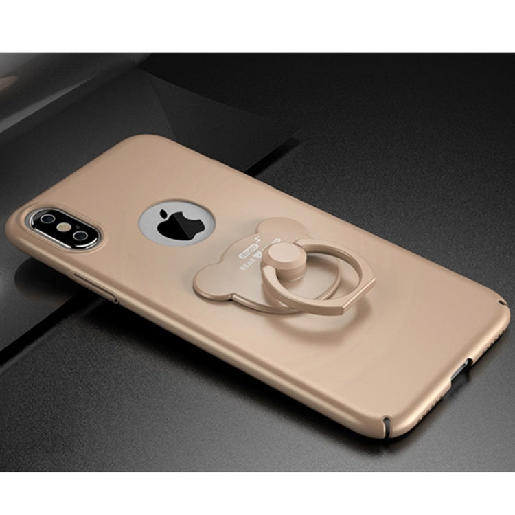 For iPhone X / XS AIQAA Solid Color Metal Paint Plastic PC Dropproof Protective case with Bear Ring Holder