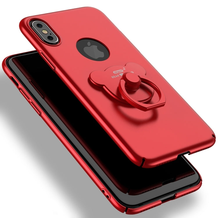 For iPhone X / XS AIQAA Solid Color Metal Paint Plastic PC Dropproof Protective case with Bear Ring Holder