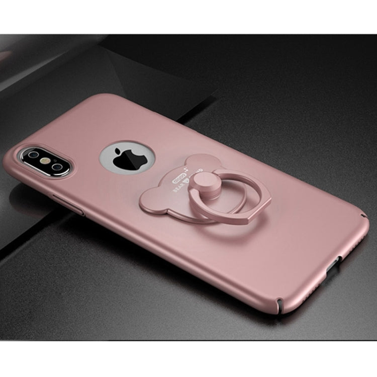 For iPhone X / XS AIQAA Solid Color Metal Paint Plastic PC Dropproof Protective case with Bear Ring Holder
