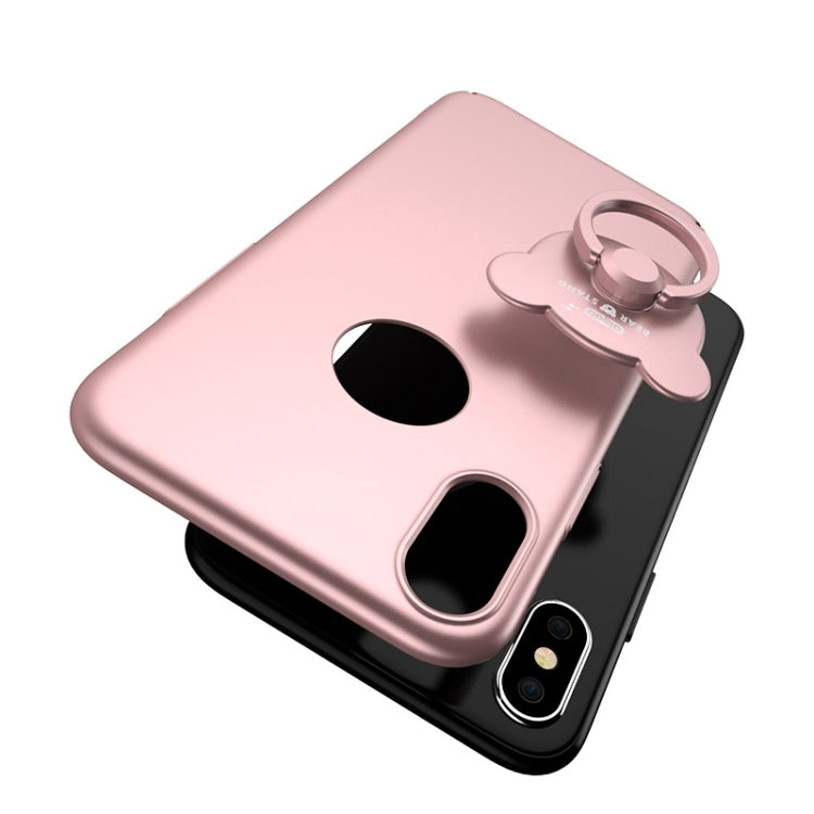 For iPhone X / XS AIQAA Solid Color Metal Paint Plastic PC Dropproof Protective case with Bear Ring Holder