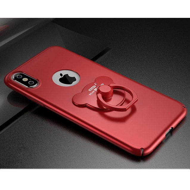 For iPhone X / XS AIQAA Solid Color Metal Paint Plastic PC Dropproof Protective case with Bear Ring Holder