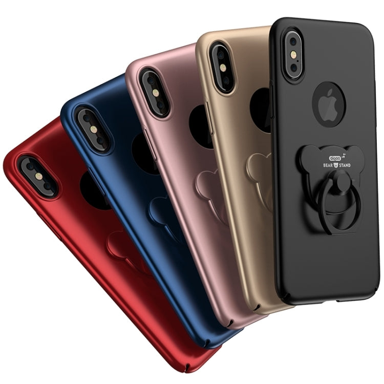 For iPhone X / XS AIQAA Solid Color Metal Paint Plastic PC Dropproof Protective case with Bear Ring Holder