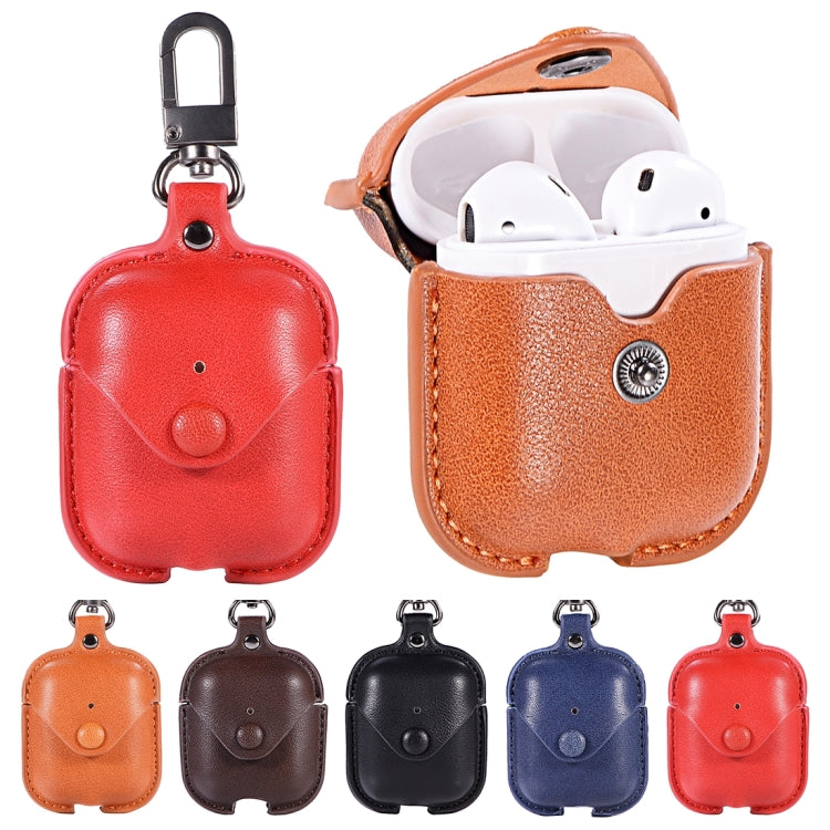 PU Leather Wireless Bluetooth Earphone Protective Case for Apple AirPods 1 / 2, with Metal Buckle