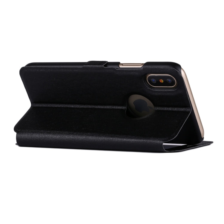 For iPhone X / XS Silk Texture Horizontal Flip Leather Case with Call Display ID & Sleep / Wake-up Function & Holder