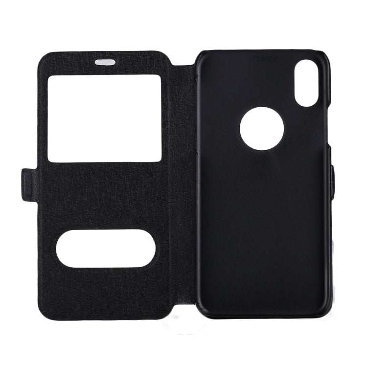 For iPhone X / XS Silk Texture Horizontal Flip Leather Case with Call Display ID & Sleep / Wake-up Function & Holder