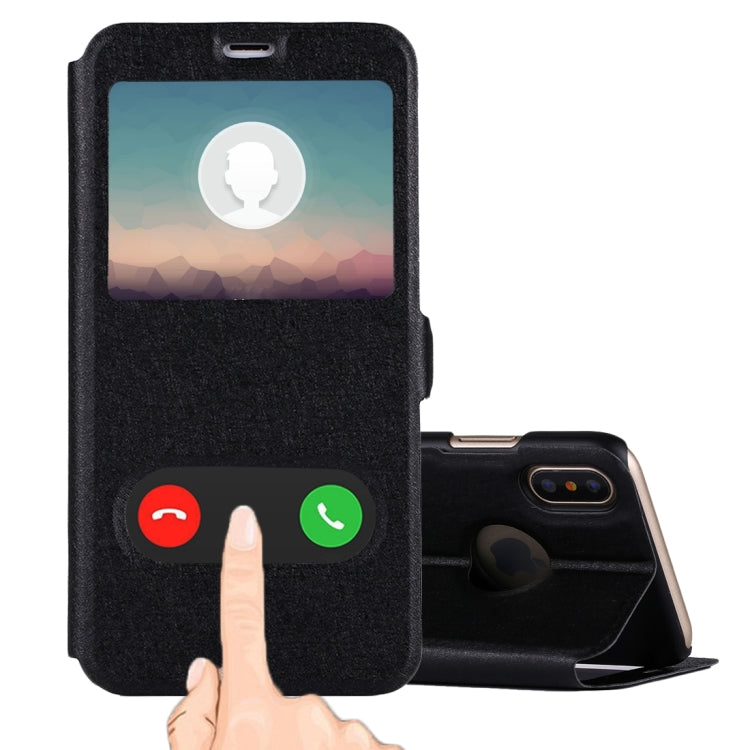 For iPhone X / XS Silk Texture Horizontal Flip Leather Case with Call Display ID & Sleep / Wake-up Function & Holder