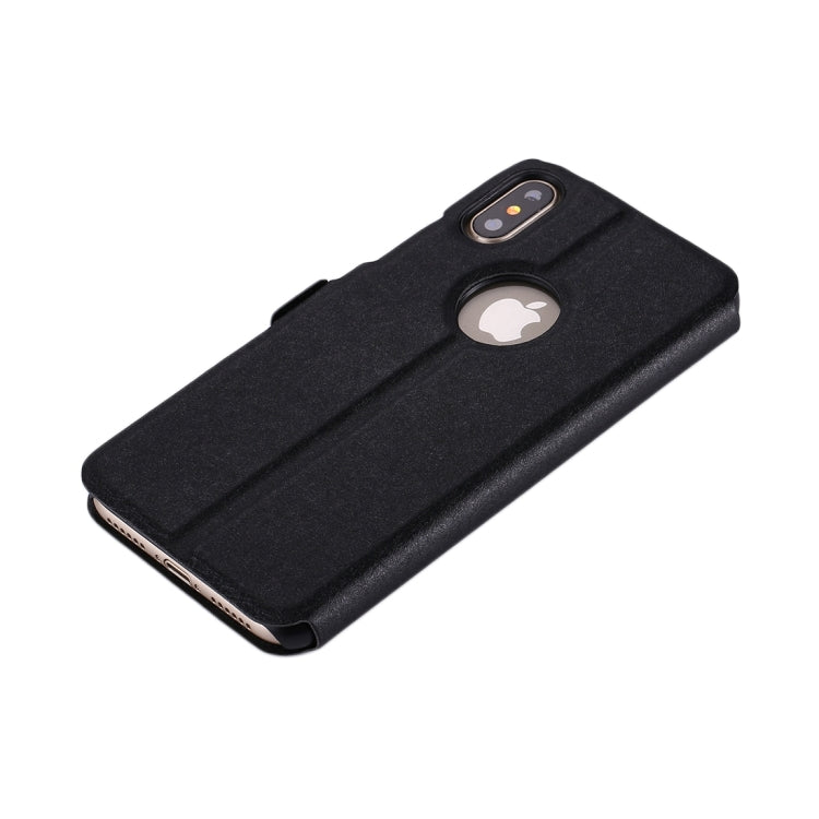 For iPhone X / XS Silk Texture Horizontal Flip Leather Case with Call Display ID & Sleep / Wake-up Function & Holder