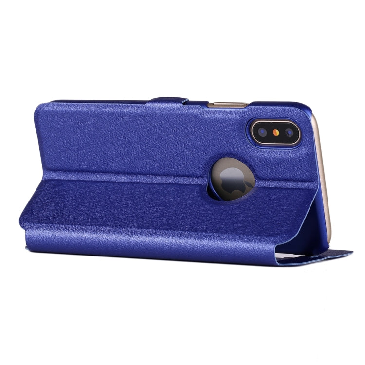 For iPhone X / XS Silk Texture Horizontal Flip Leather Case with Call Display ID & Sleep / Wake-up Function & Holder