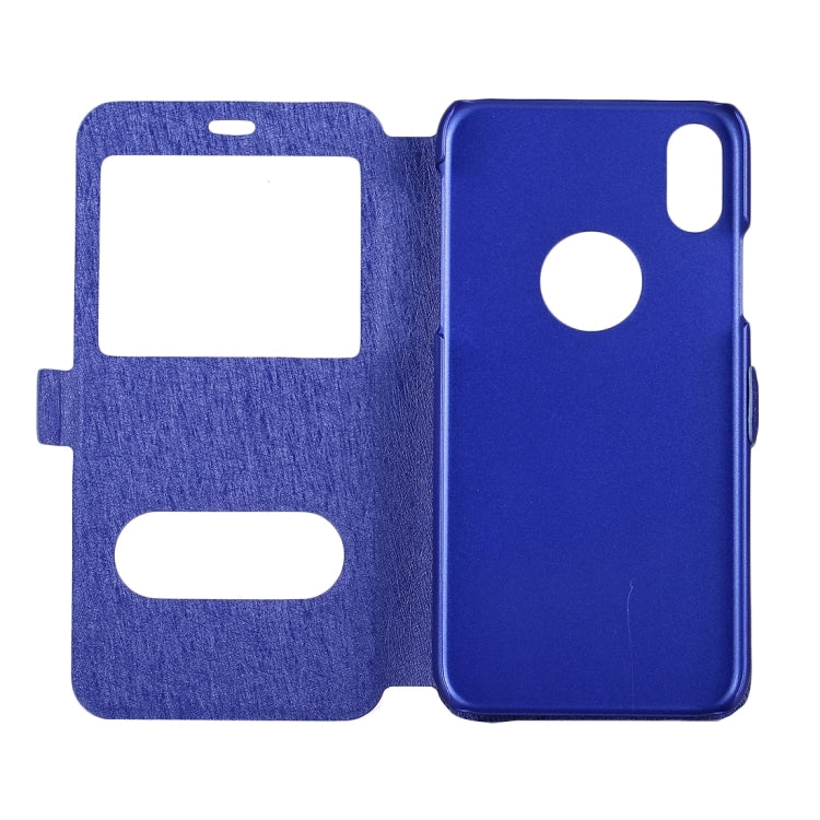 For iPhone X / XS Silk Texture Horizontal Flip Leather Case with Call Display ID & Sleep / Wake-up Function & Holder